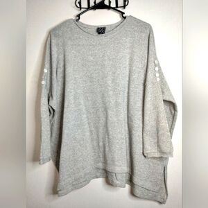 Clara Sun Woo (Size M) Heather Gray Crew Neck 3/4 Sleeve Pullover Tunic Sweater